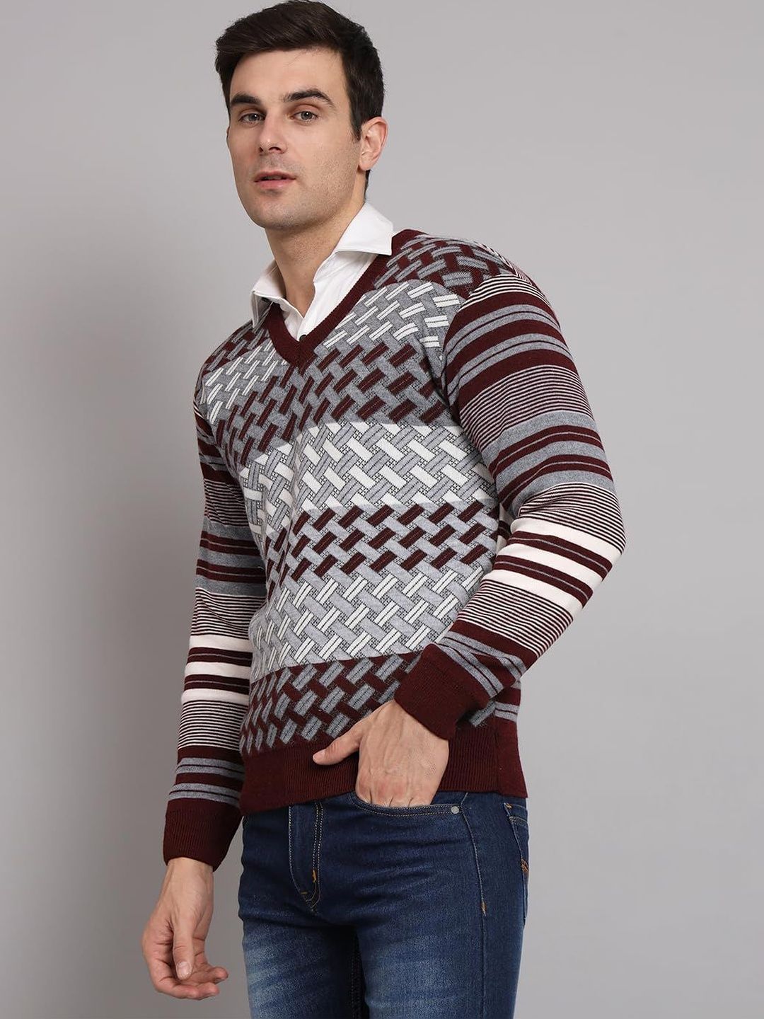 eWools Men Colourblocked Woollen Pullover-picture-28