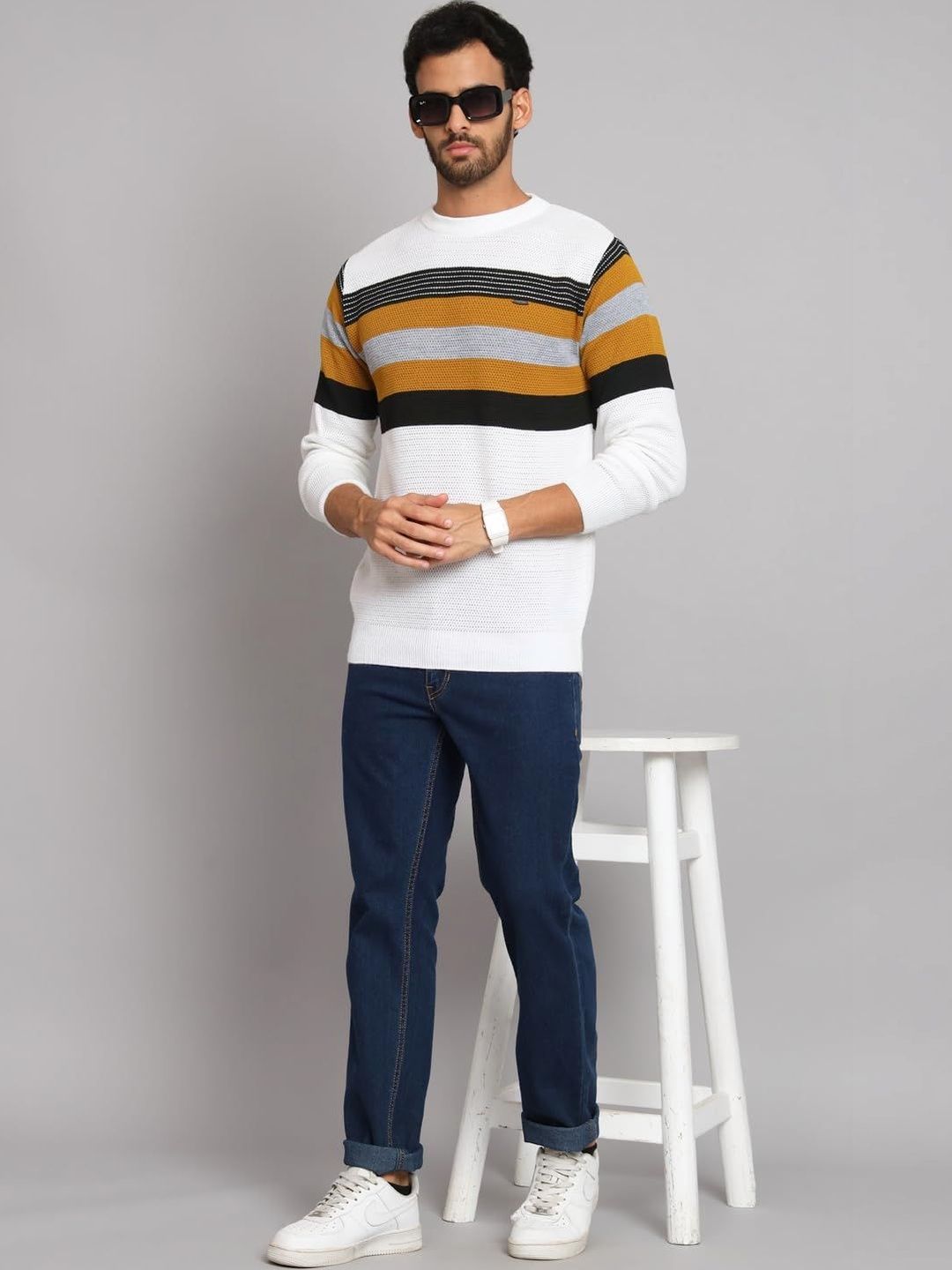 eWools Men Striped Colourblocked Woollen Pullover-picture-47