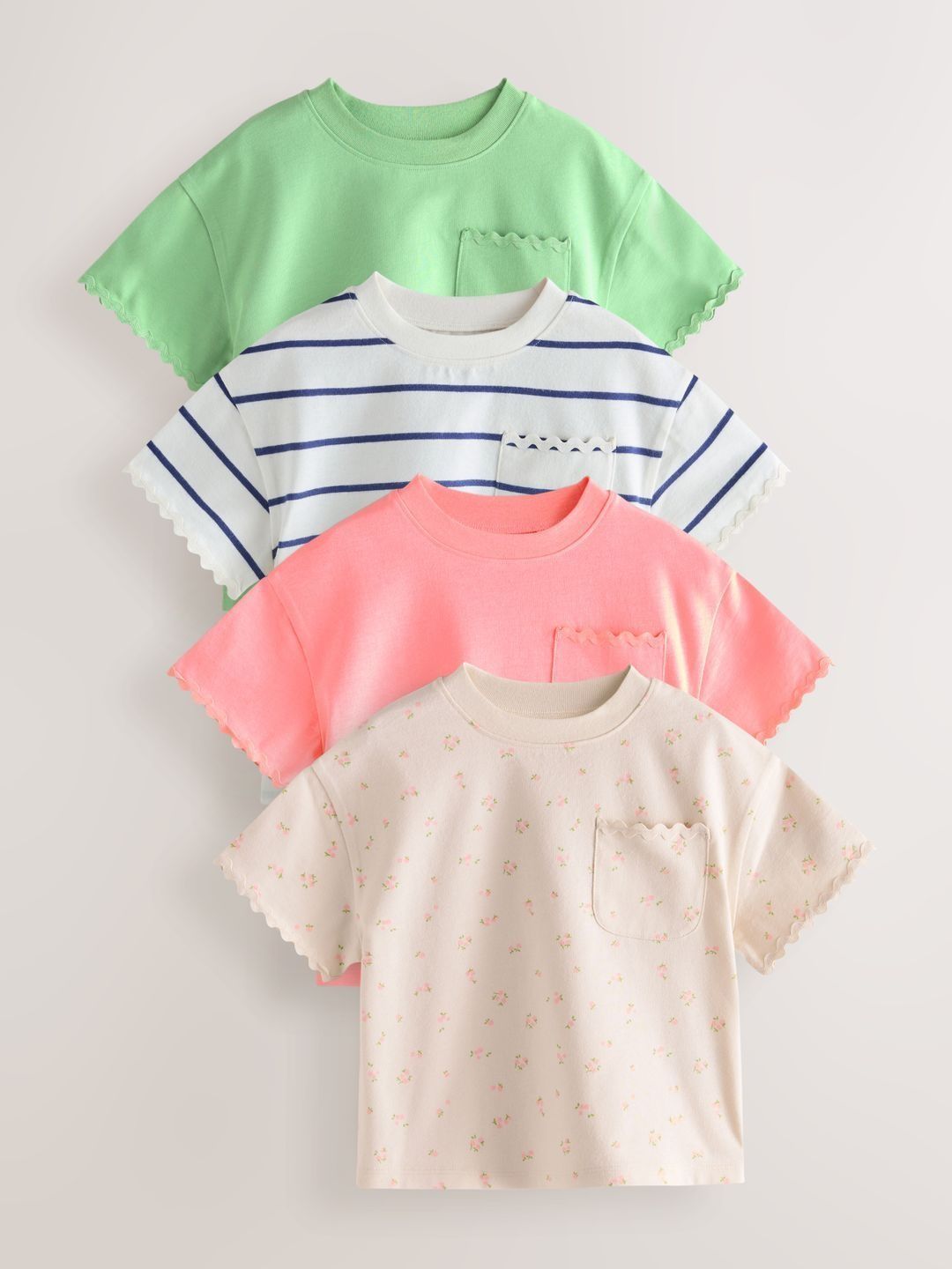 NEXT Girls Pack Of 4 Printed Pure Cotton Pockets T-shirt-picture-26