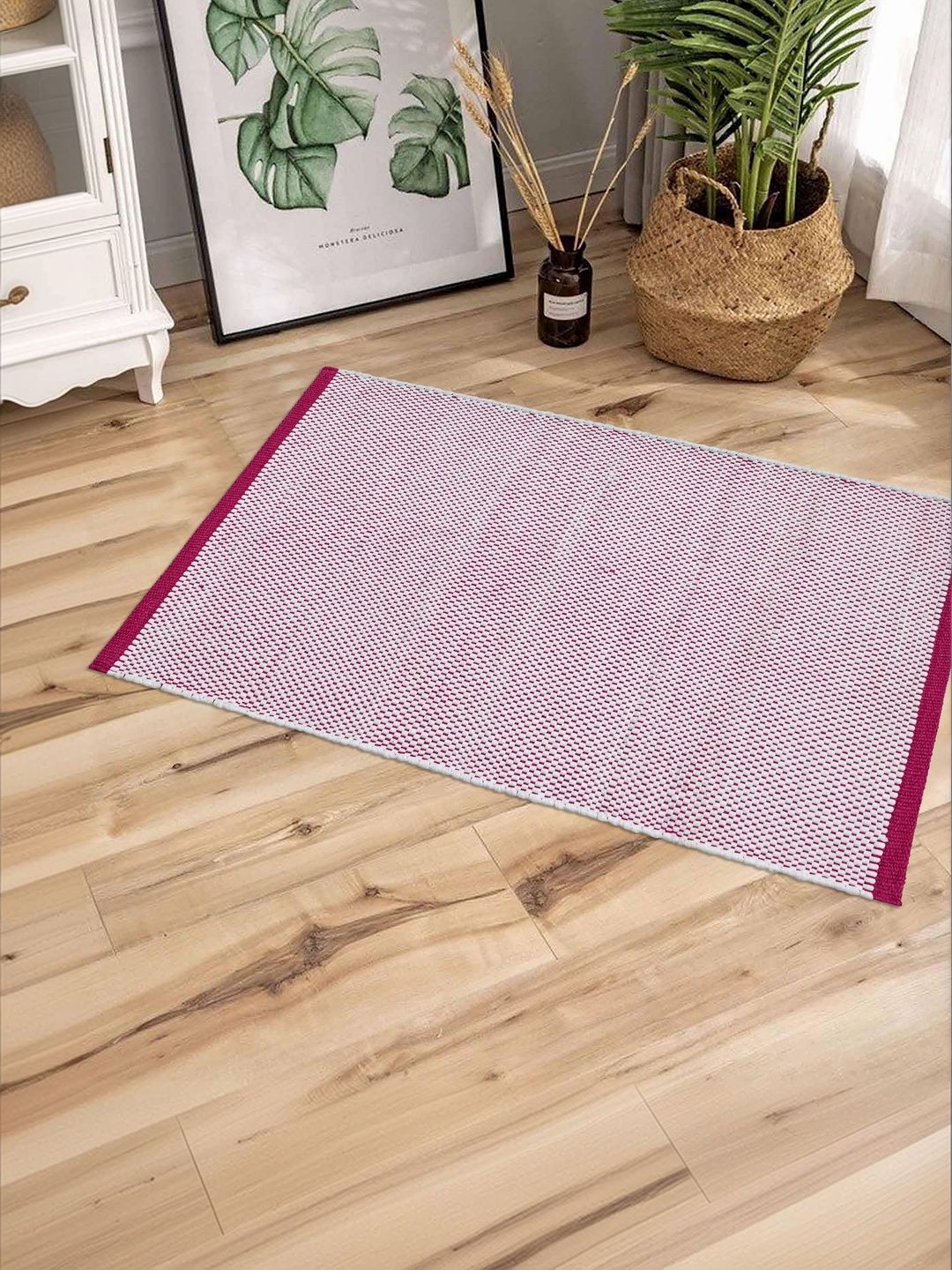 Homzz Kids Pink & White Textured Cotton Anti-Skid Dhurrie-image-49
