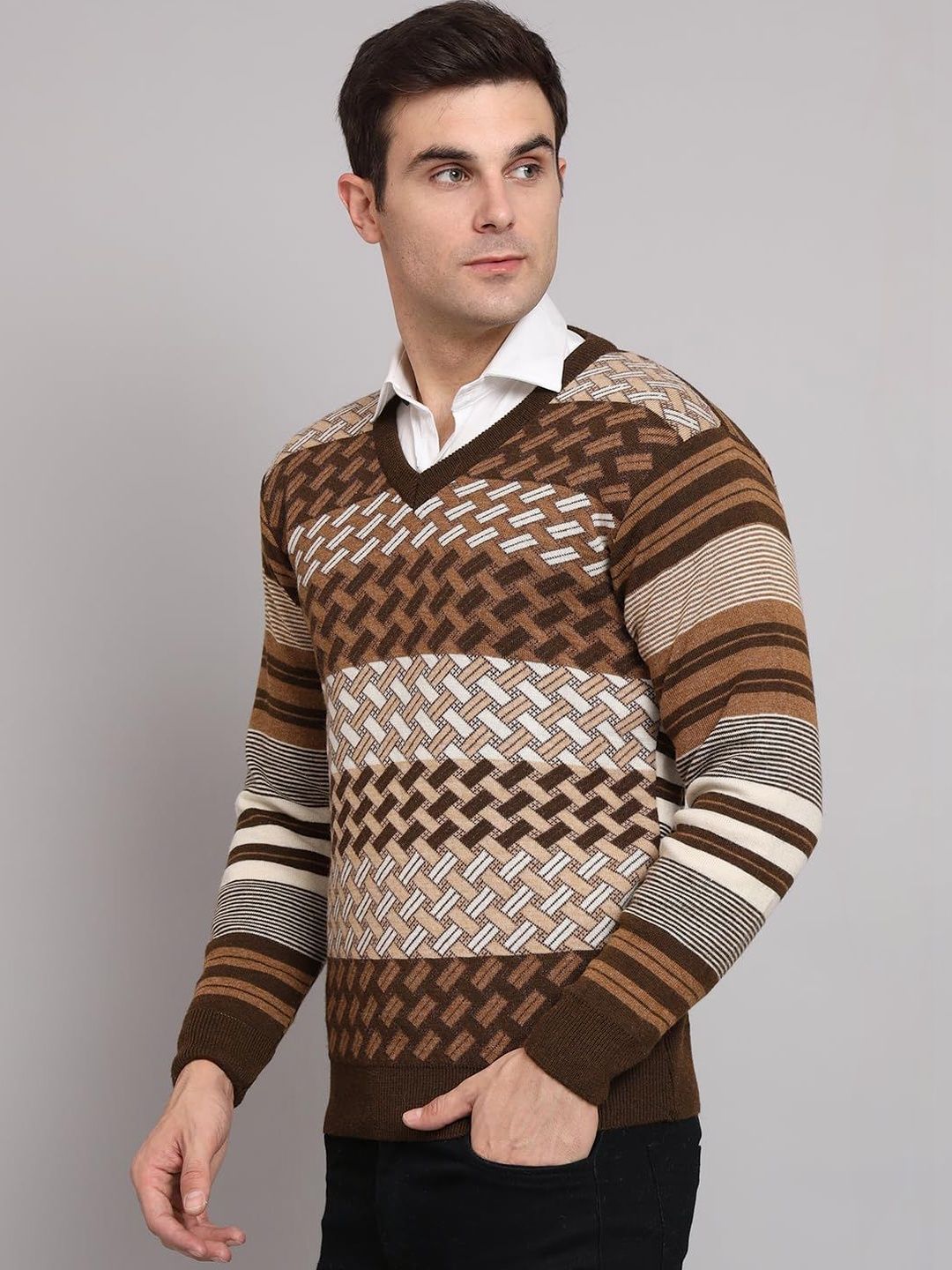 eWools Men Colourblocked Woollen Pullover-picture-53
