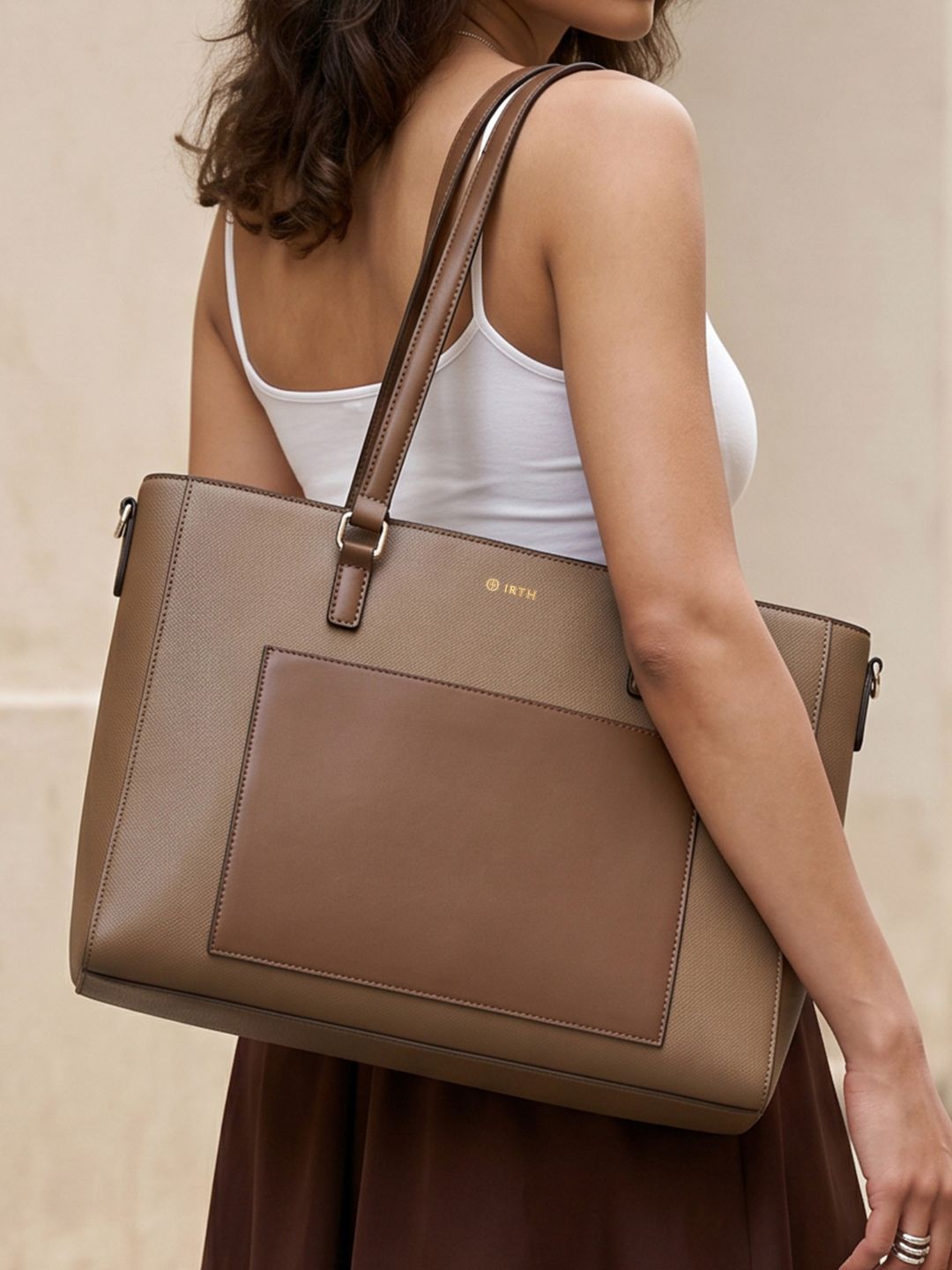 IRTH by House of Titan Textured Brown Camilla Work Bag Fits Upto 15" Laptop-picture-46