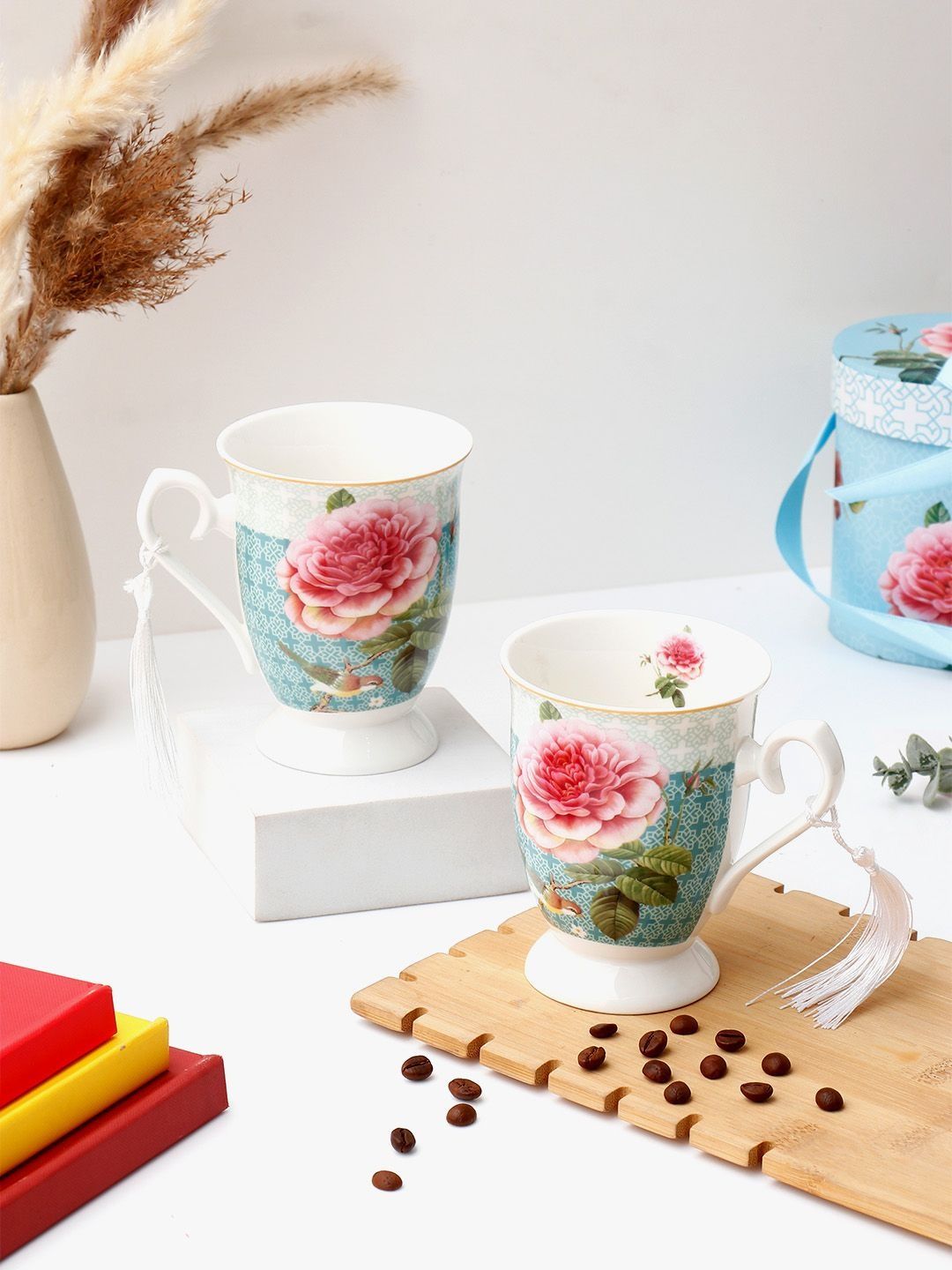 Archies Multicoloured Floral Printed Ceramic Glossy Mugs Set of Cups and Mugs-picture-12