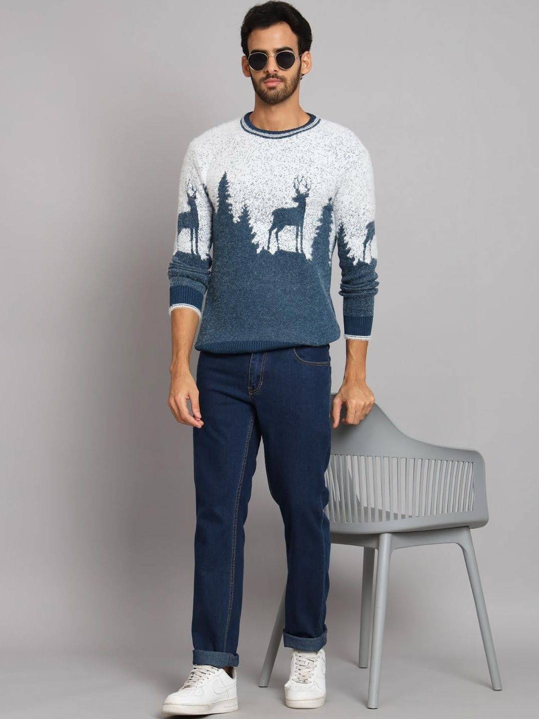 eWools Men Printed Woollen Pullover with Fuzzy Detail-picture-15