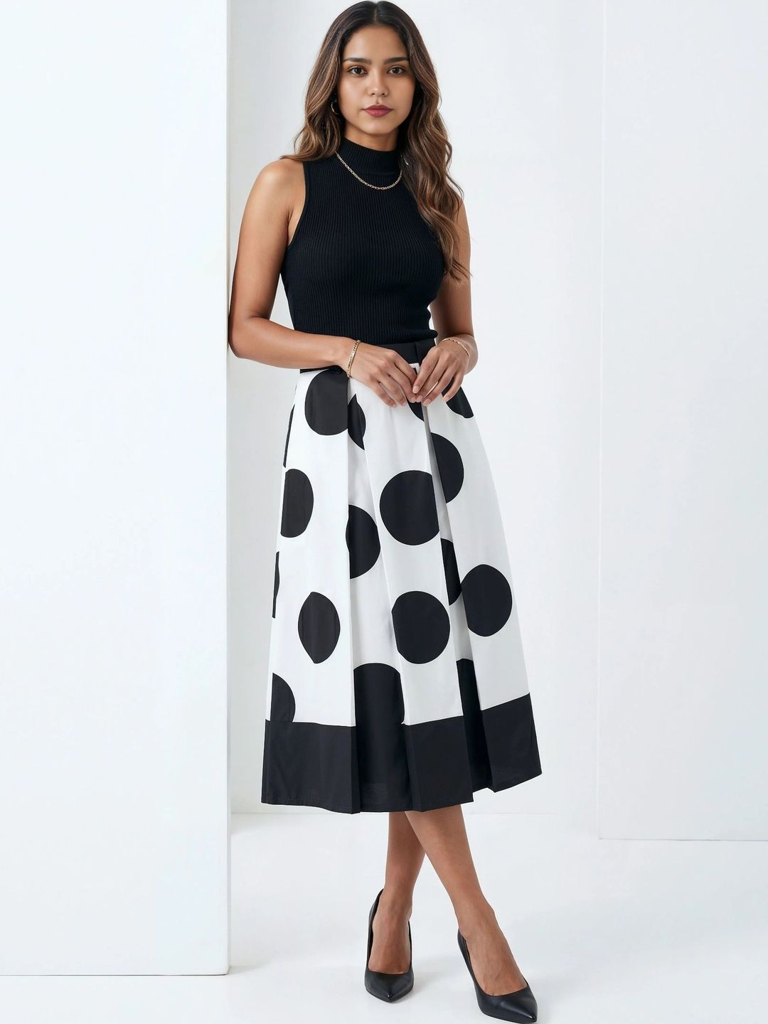 BLUE PIEGEON Women Pure Cotton Blend Geometric Midi Flared Skirt-picture-43