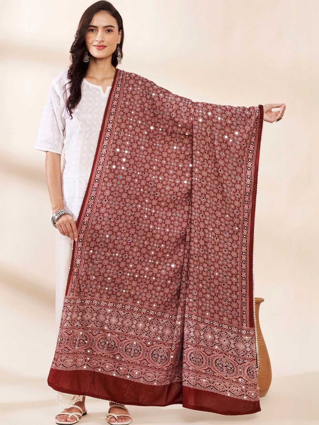 SOUNDARYA Ethnic Motifs Printed Dupatta with Mirror Work-picture-55