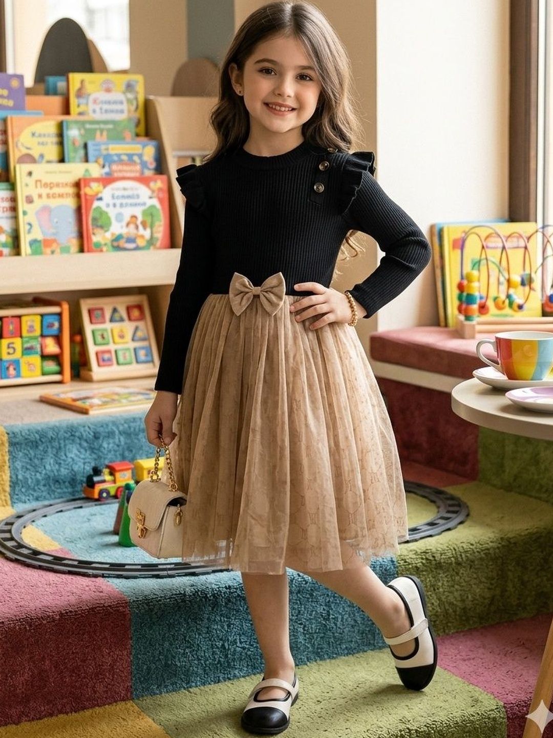 BAESD Girls Colourblocked Flared Sleeve Fit & Flare Dress-picture-31