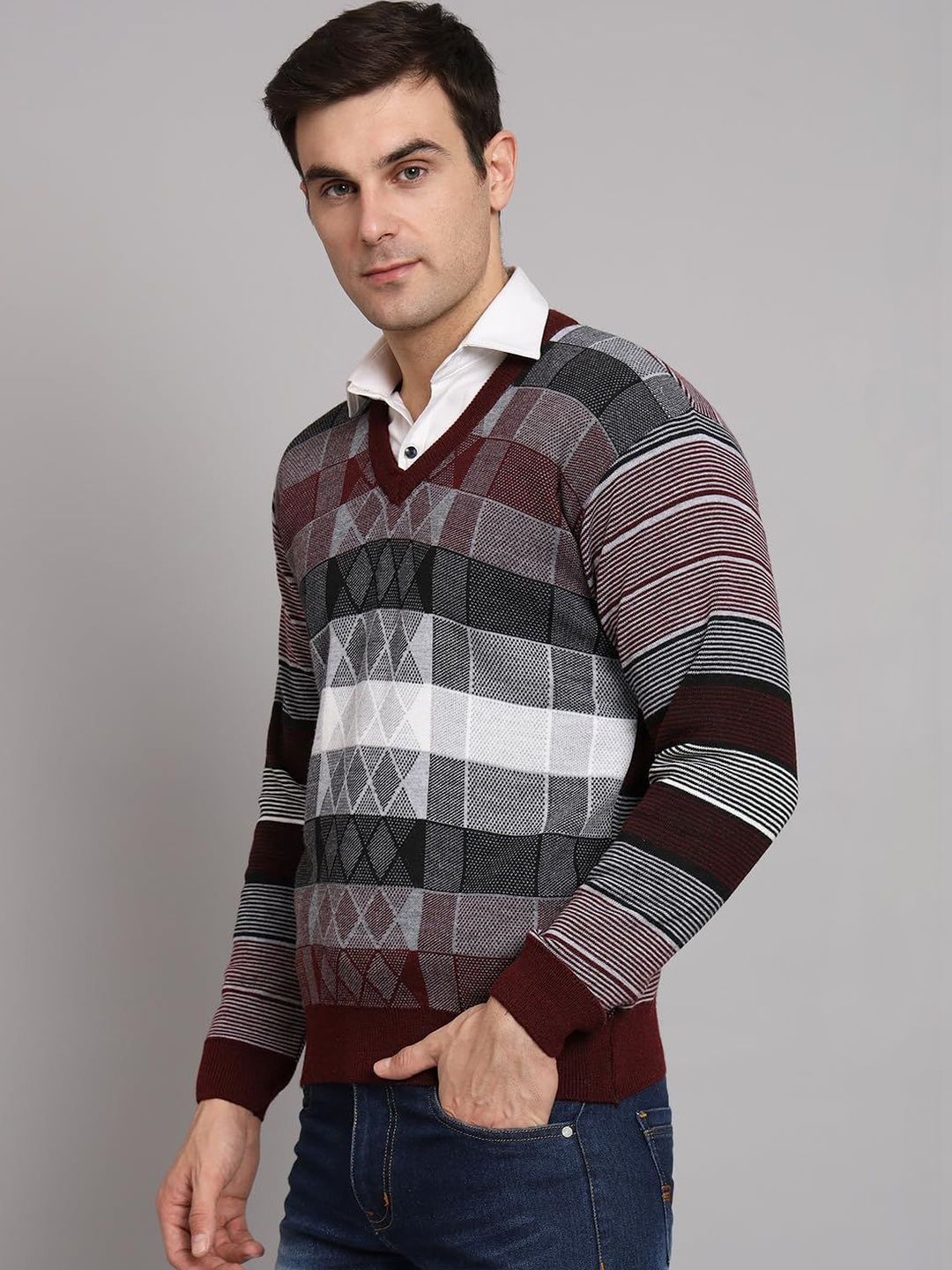 eWools Men Colourblocked Woollen Pullover-picture-22