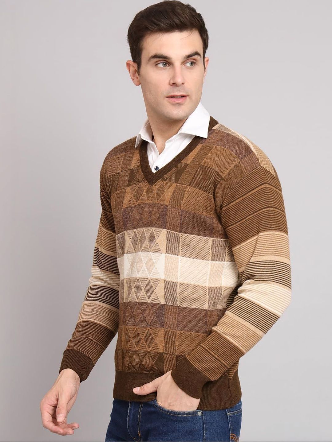 eWools Men Checked Woollen Pullover-picture-17