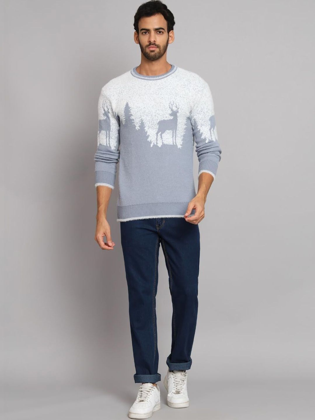 eWools Men Printed Woollen Pullover with Fuzzy Detail-picture-34