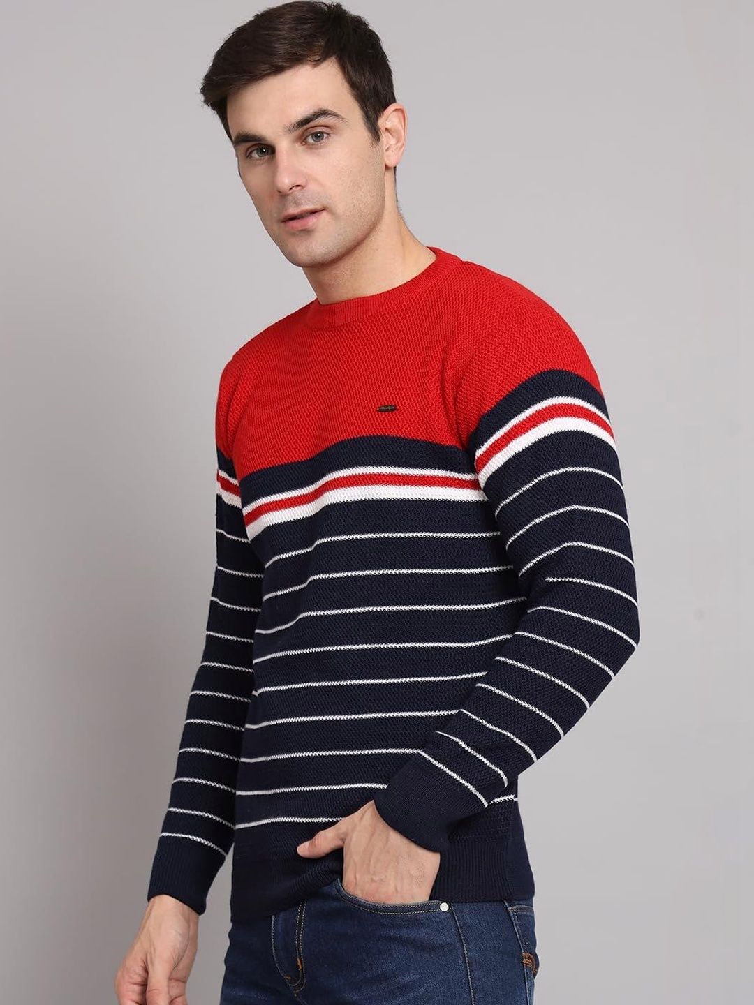 eWools Men Striped Colourblocked Woollen Pullover-picture-23