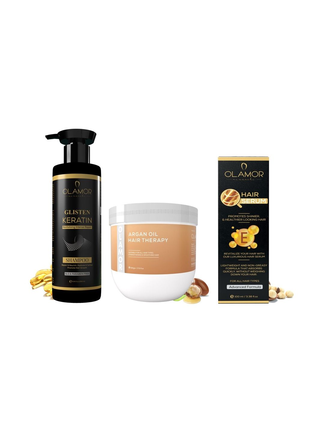 OLAMOR Set Of 3 Glisten Keratin Shampoo Argan Oil Therapy & Hair Serum-image-9
