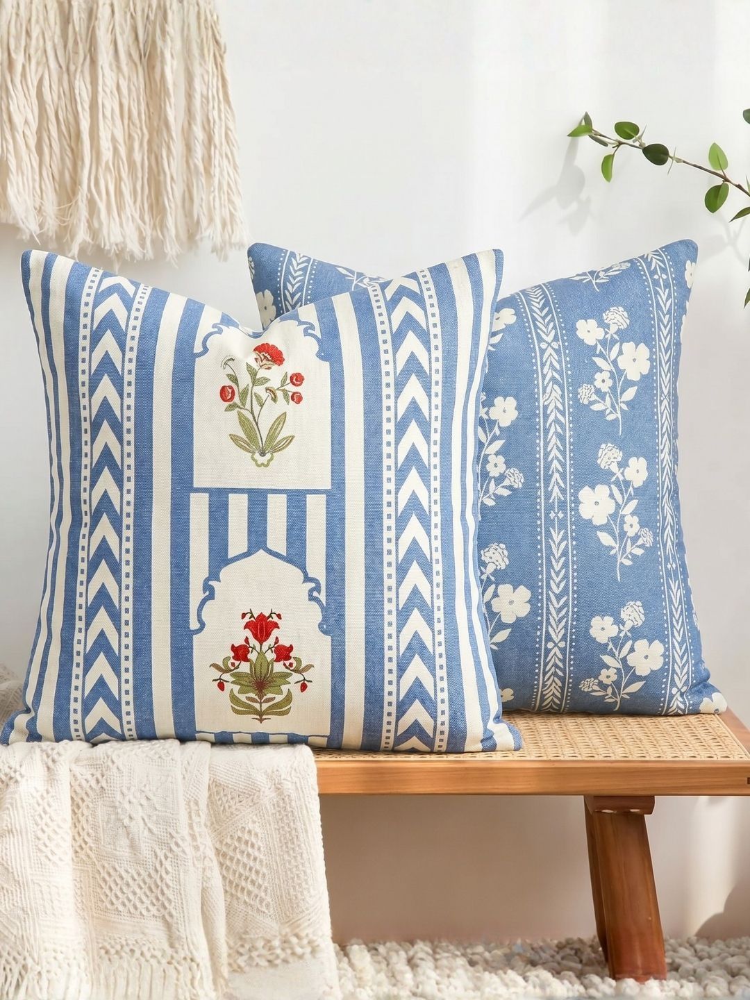 RIVERMOOR Blue & White Set of 2 Floral Square Cushion Covers-picture-31