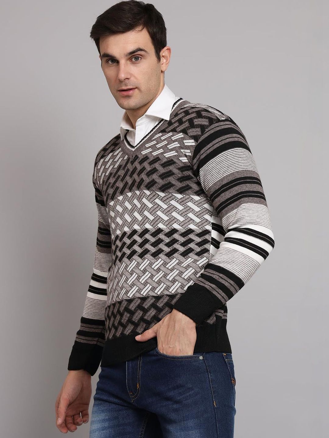 eWools Men Colourblocked Woollen Pullover-picture-52