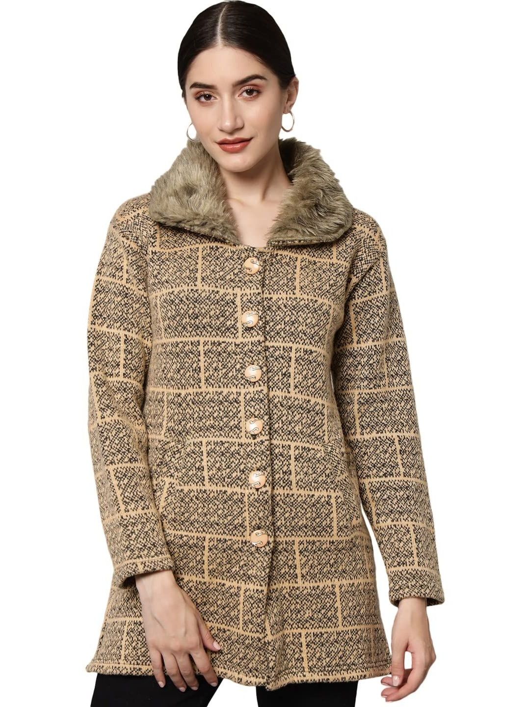 eWools Women Checked Woollen with Fuzzy Detail-picture-12