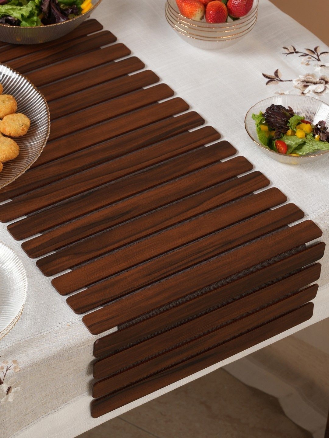 HOME 360 Camel-Brown Architectural Espresso Slatted Table Runner-picture-45