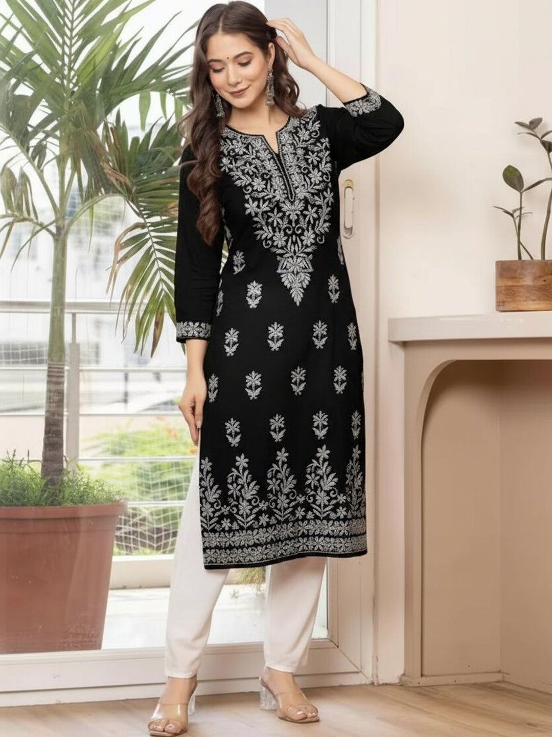 JBTEX Ethnic Motifs Embroidered V-Neck Thread Work Thread Work Kurti-picture-30