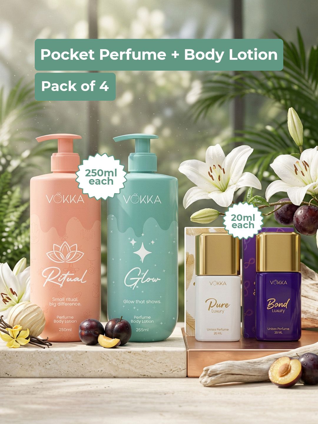 VOKKA Set Of 4 Pure Luxury & Bond Perfume & Ritual & Glow Body Lotion-picture-46