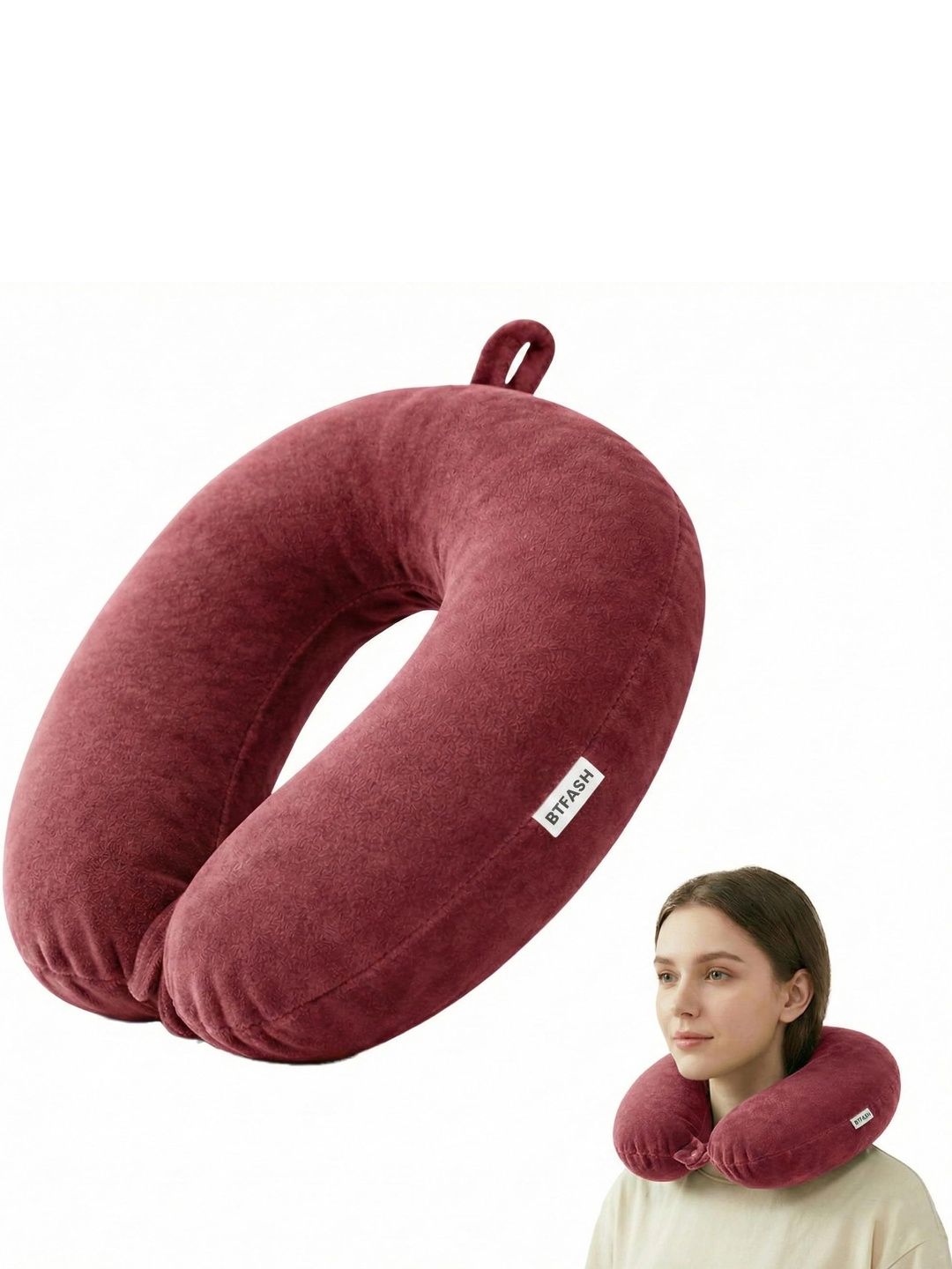 BTfash Pink Fibre Filled Polyester Travel Pillow-image-28