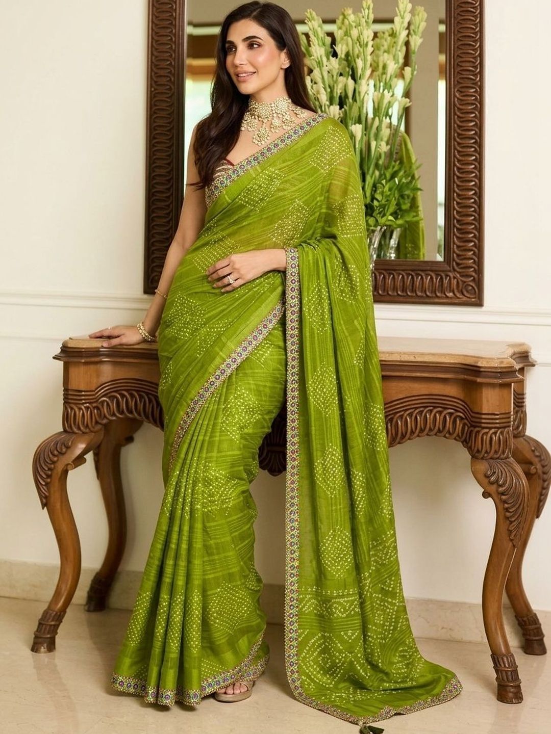 Sangria Bandhani Sequinned Pure Georgette Saree-picture-58