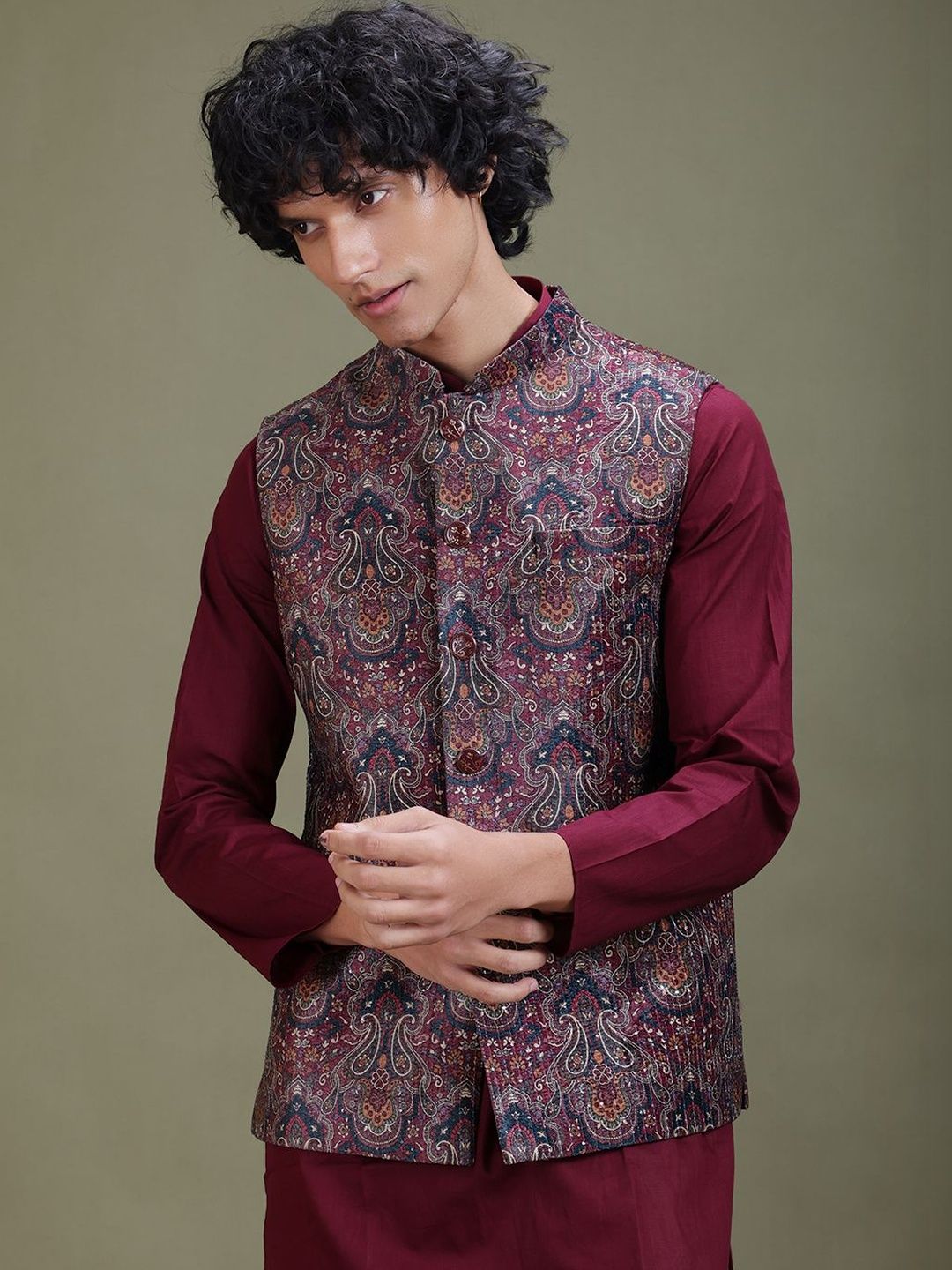 EKYAA Printed Woven Nehru Jacket-picture-30