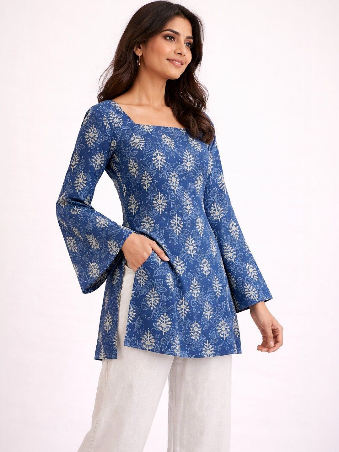 GREYSHADE Ethnic Motifs Printed Square Neck Pure Cotton Kurti-picture-31