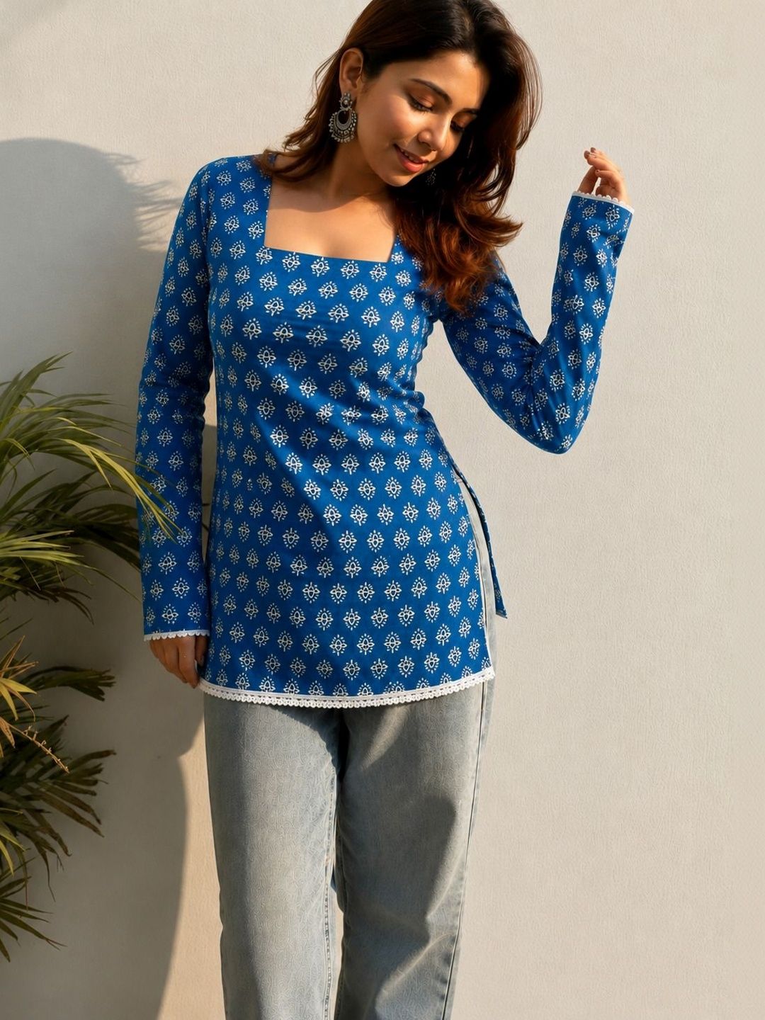 Classy Creation Ethnic Motifs Printed Square Neck Flared Sleeves Kurti-picture-31