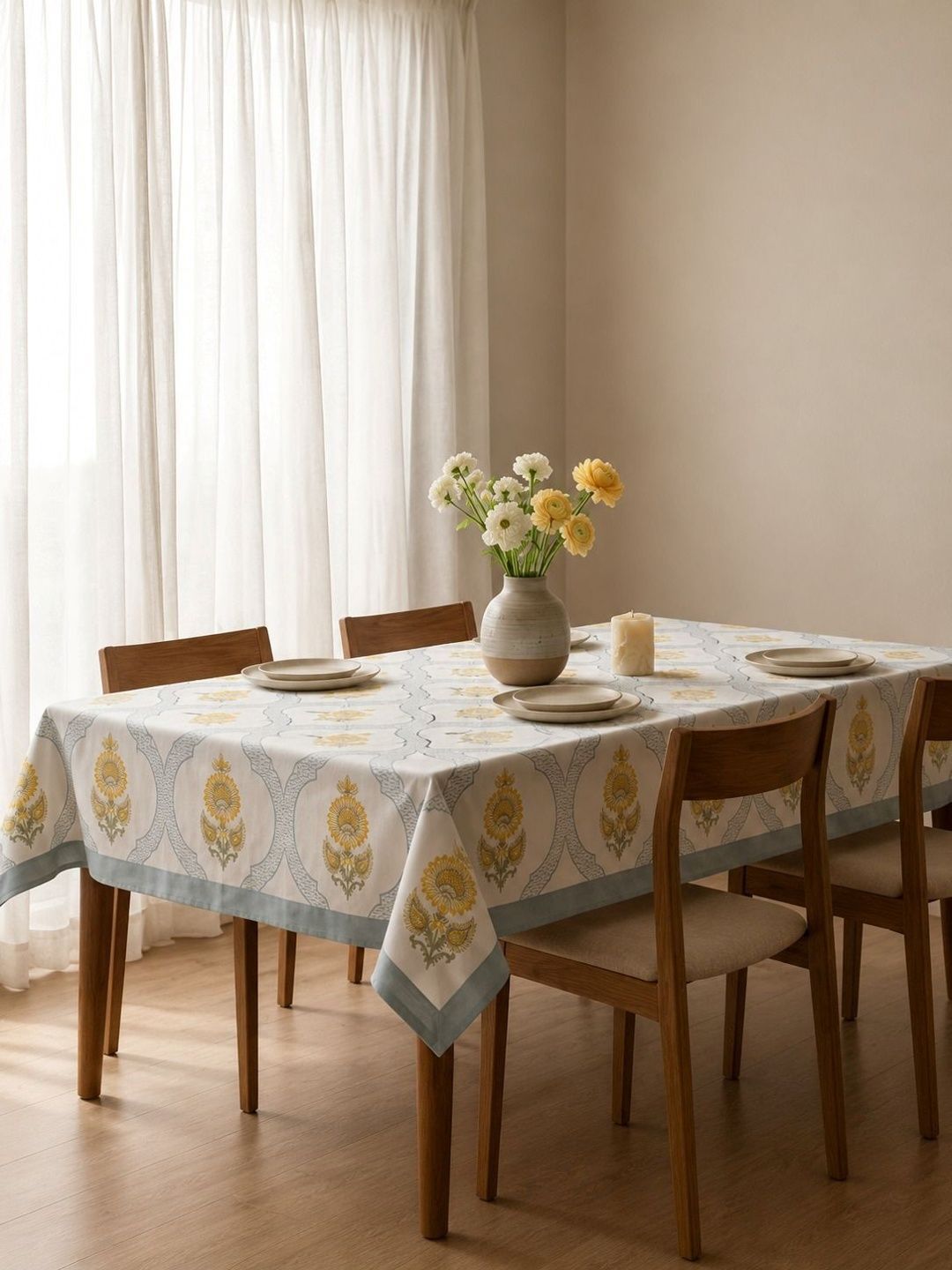 Bedbathandbliss White Cotton 6-Seater Table Cover-picture-42