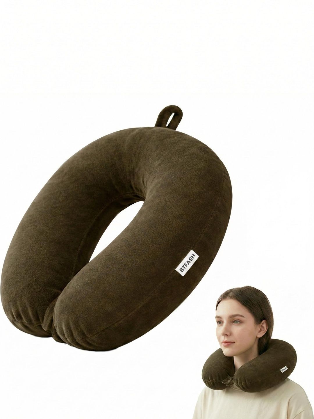 BTfash Brown Fibre Filled Polyester Travel Pillow-image-26