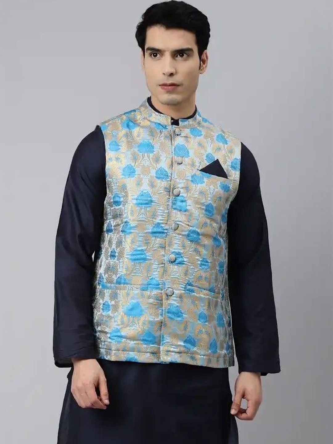 Tulsattva Woven Design Mandarin Collar Neck Woven Nehru Jacket-image-19