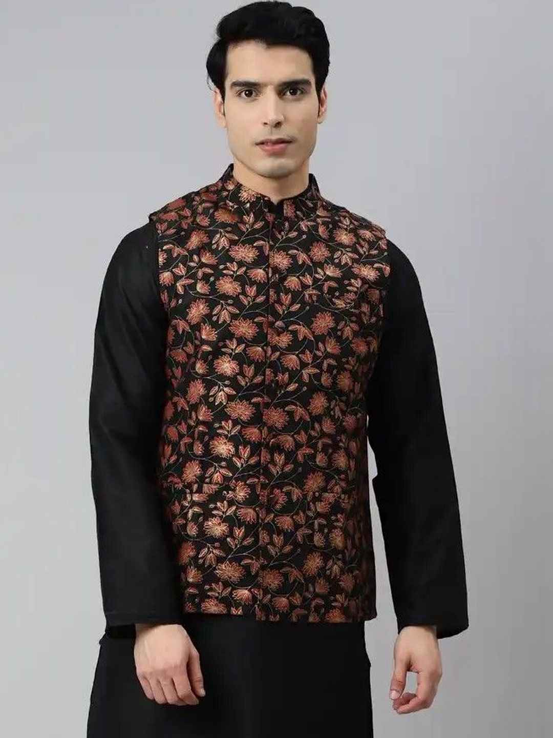 Tulsattva Embroidered Mandarin Collar Neck Woven Nehru Jacket-image-45