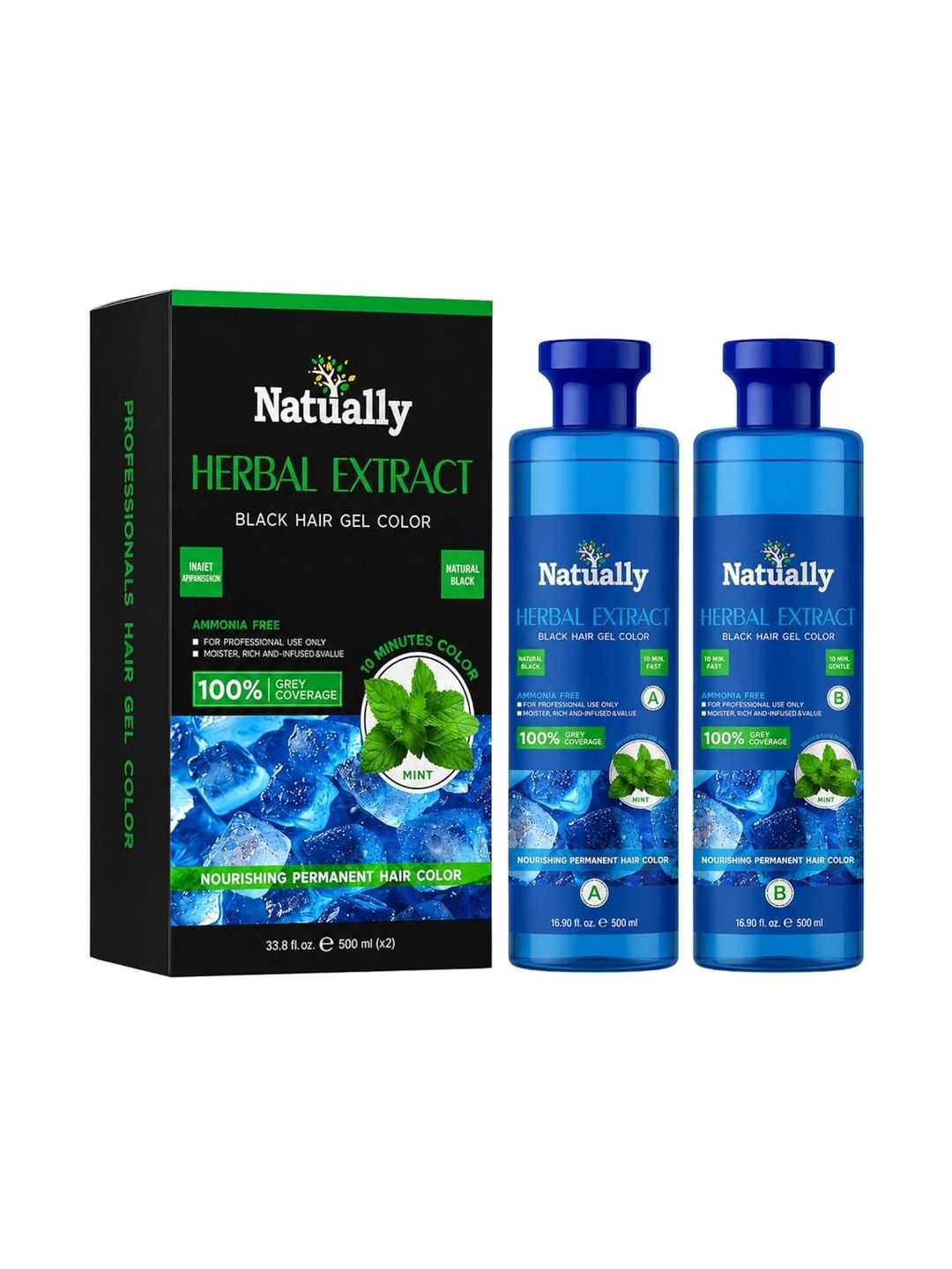 NATUALLY Set Of 2 Mint Herbal Etract Hair Colour Gel - 500 ml Each - Wine Black-picture-7