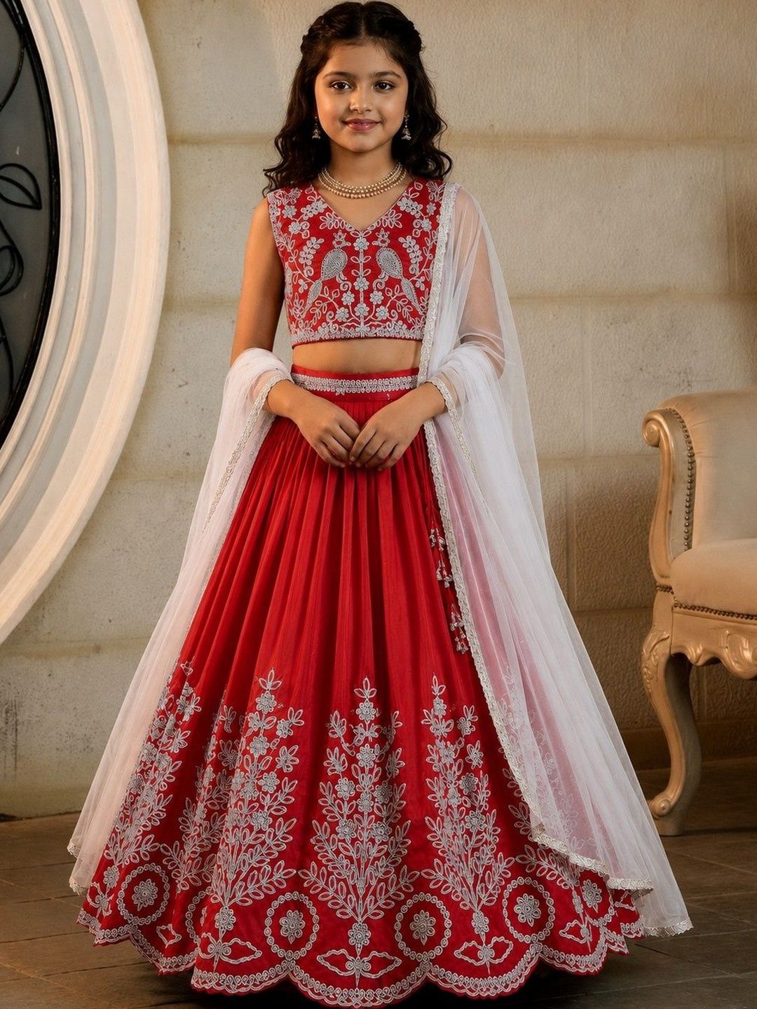 KALINI Girls Embroidered Thread Work Ready to Wear Lehenga & Blouse With Dupatta-picture-25