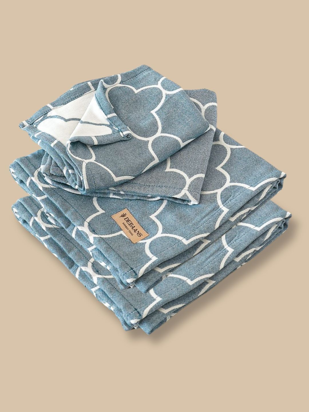 DEBAANS Blue & White 4 Piece Printed Other 270 GSM Towel Set-picture-28
