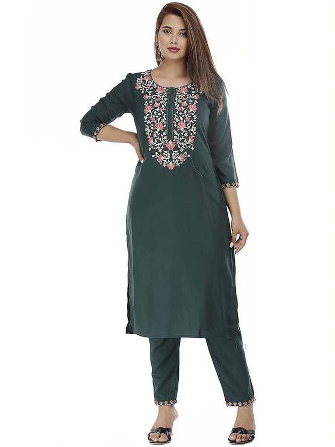 JBTEX Women Floral Embroidered Regular Thread Work Kurta with Trousers-picture-28