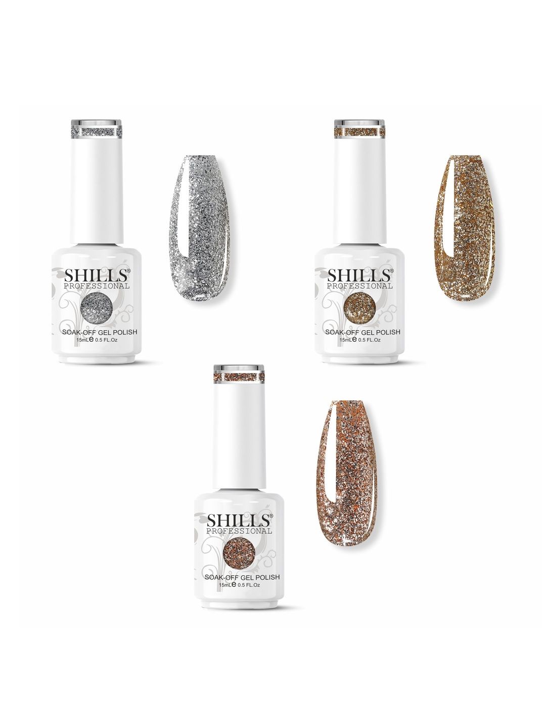 shills professional Set Of 3 Long Lasting Soak Of Gel Nail Polish - 15 ml Each-picture-32