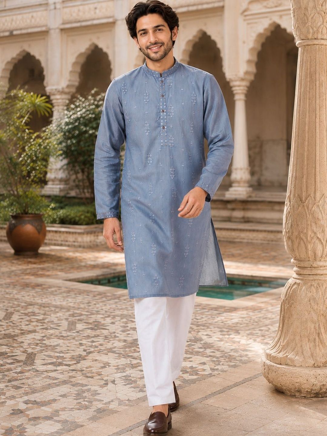 House of Pataudi Men Embellished Thread Work Kurta-picture-24