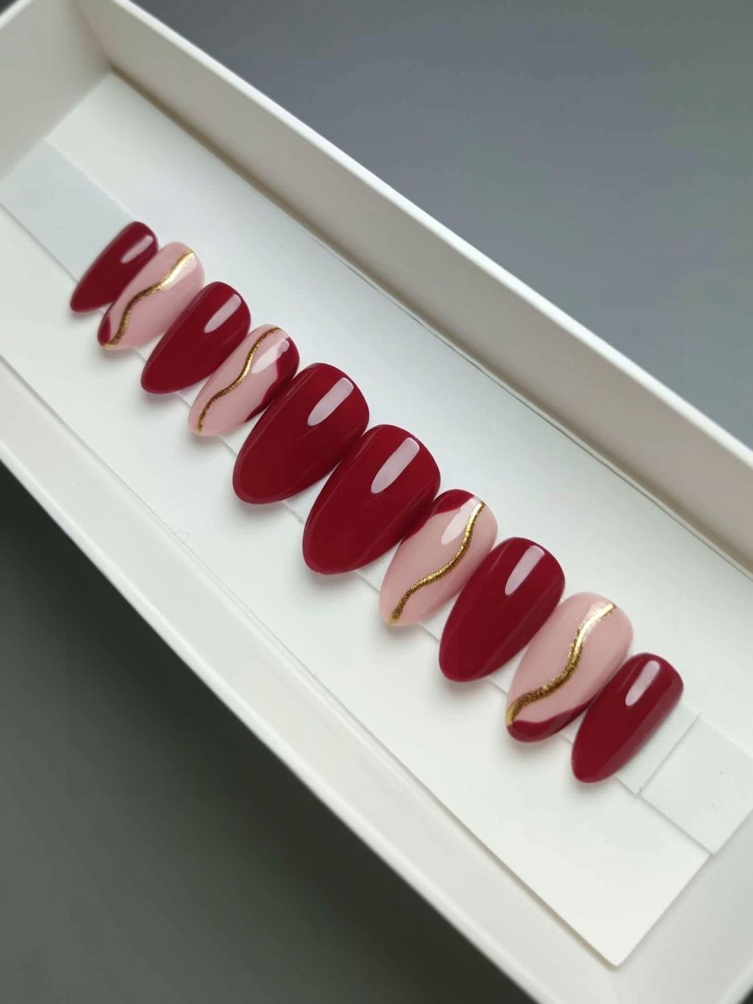 HAPPY FINGERS Set Of 10 Press On Reusable Artificial Nails - Red & Soft-Pink-image-6
