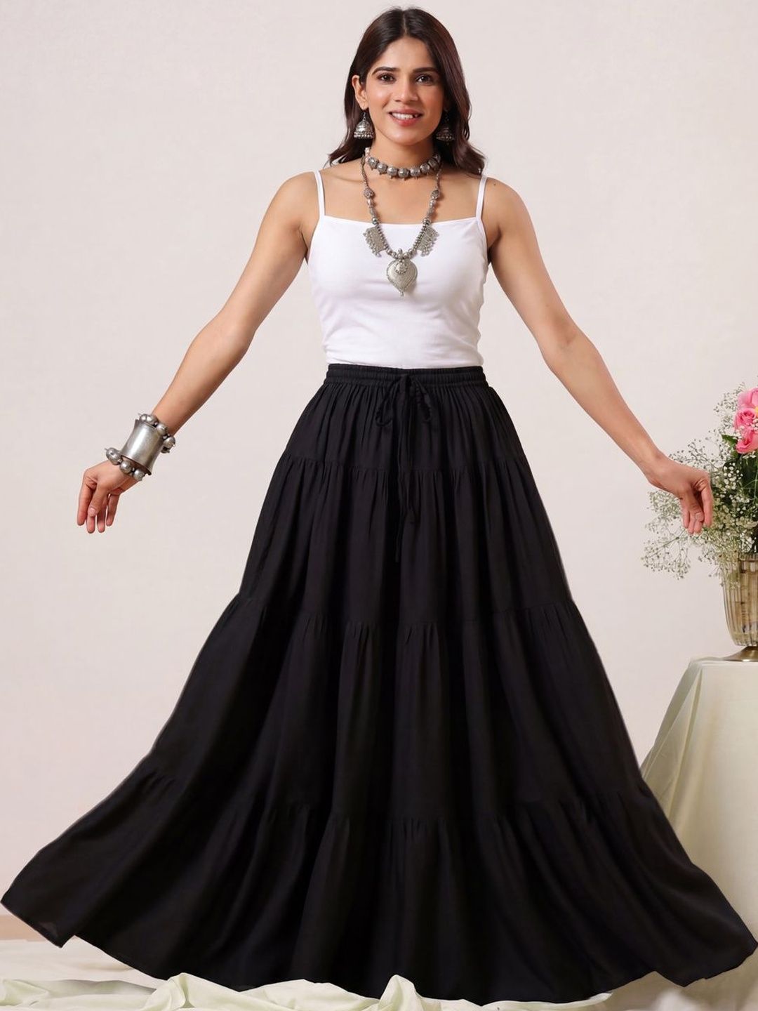 Rimeline Women Tiered Maxi Tiered Skirt-image-15