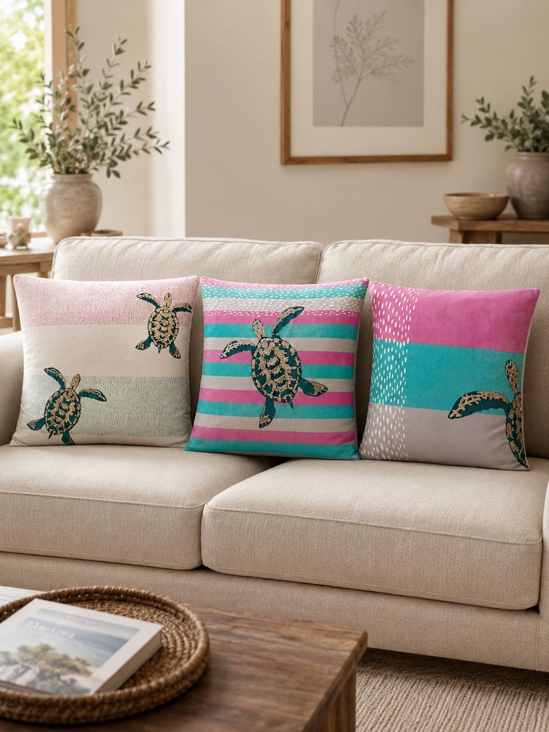 Mid July Home Multicoloured & Off White Set of 3 Velvet Square Cushion Covers-image-36