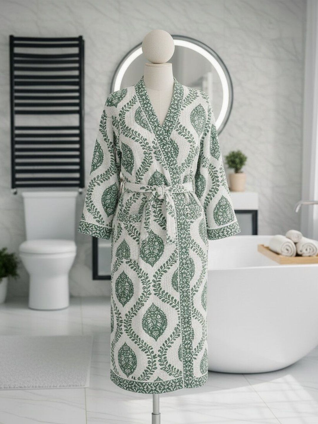 TrueYarns Pure Cotton Printed Knee Length Bath Robe and Wraps-image-13