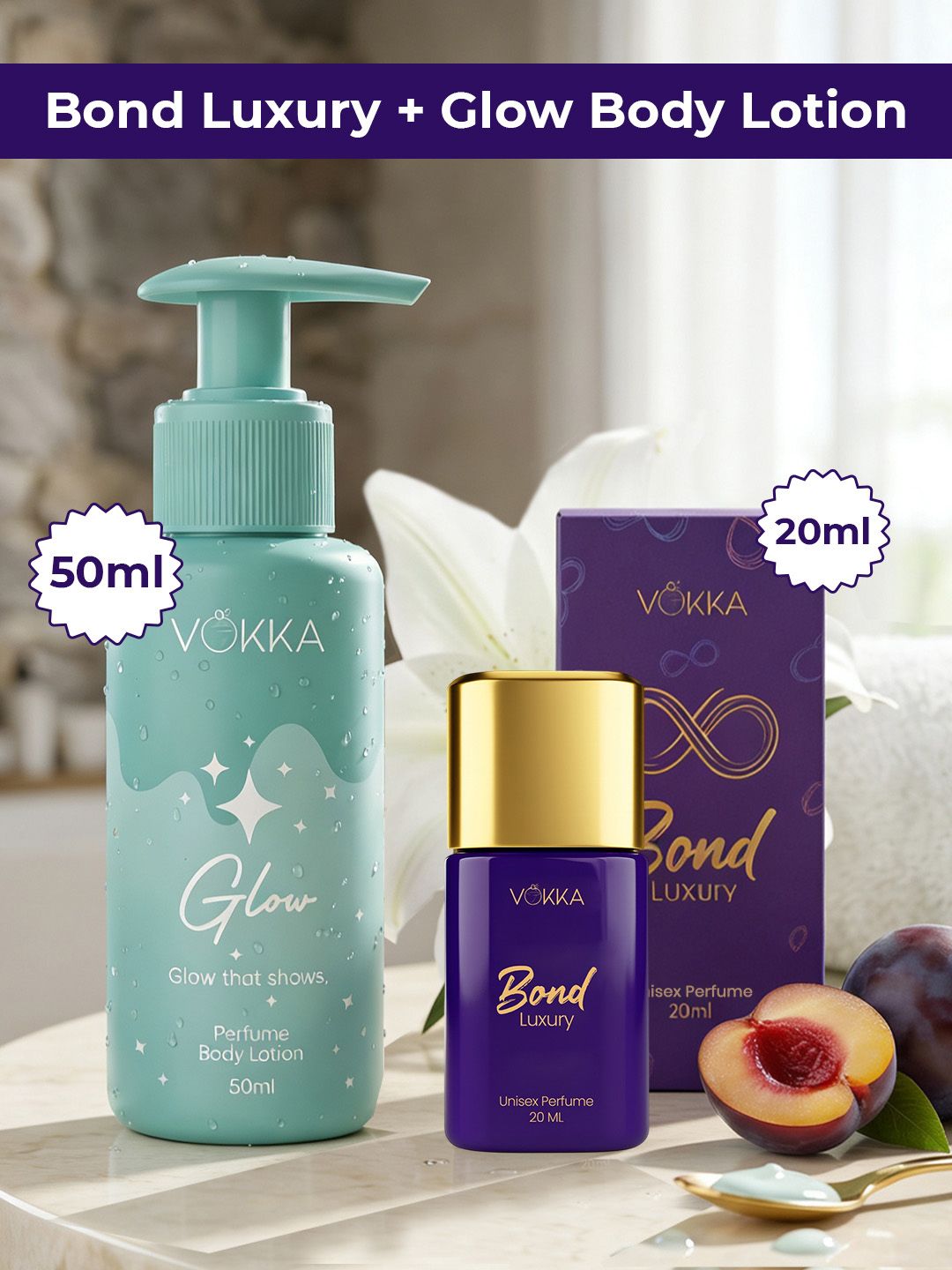 VOKKA Set Of 2 Bond Luxury Perfume - 20 ml & Glow Perfume Body Lotion - 50 ml-picture-27
