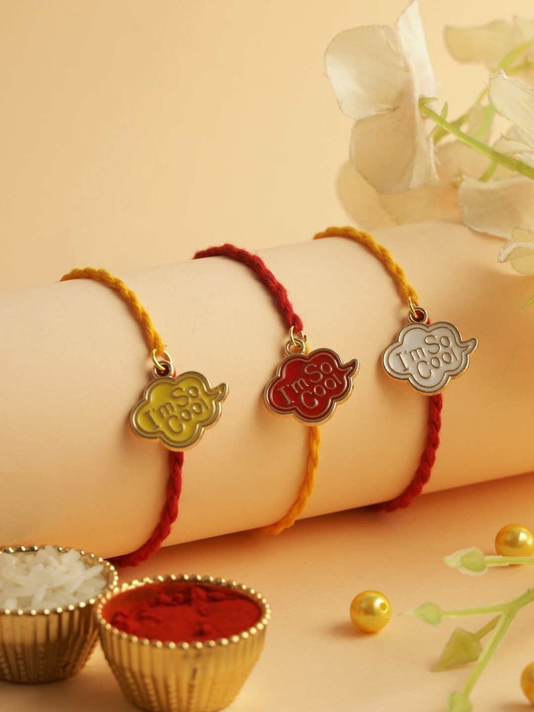 Sangria Set Of 3 Rakhi With Roli Chawal & Greetings Card-picture-16