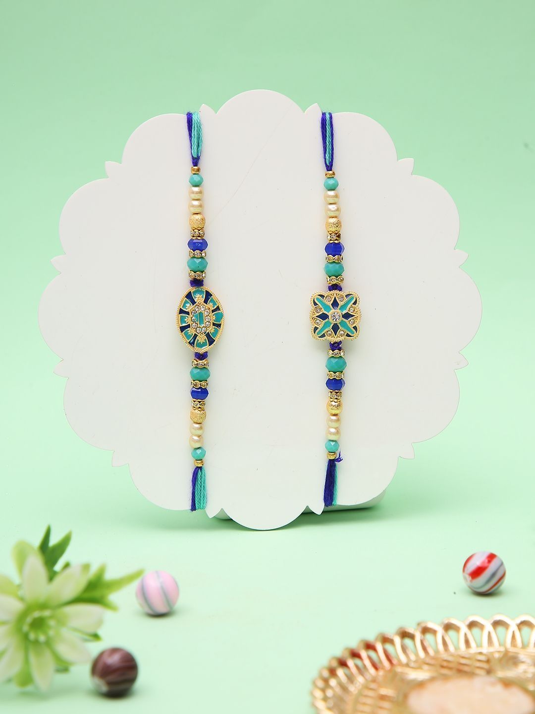 Sangria Set Of 2 Rakhi With Roli Chawal & Greetings Card-picture-11