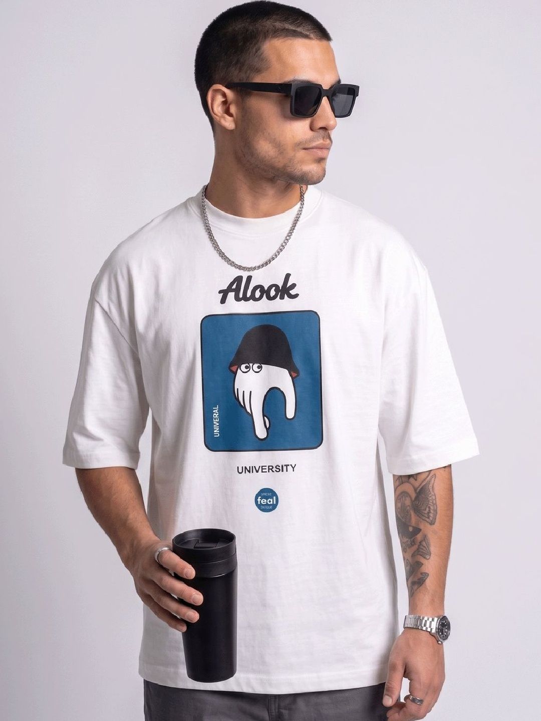 HERE&NOW Men Printed Drop-Shoulder Sleeves T-shirt-picture-37