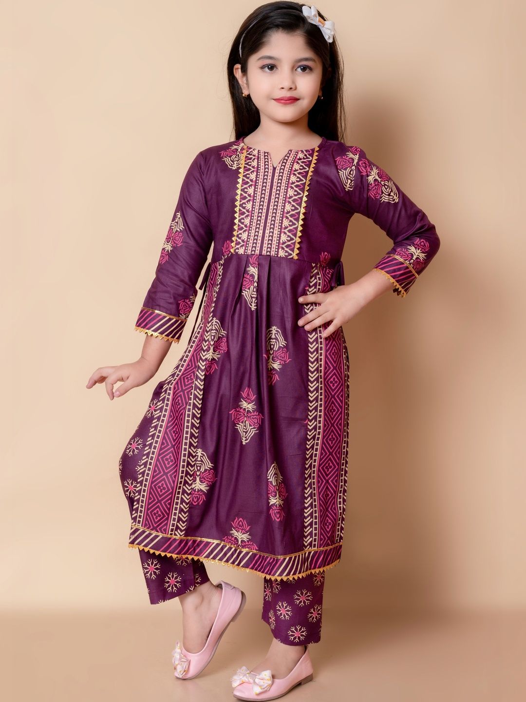 KALINI Girls Ethnic Motifs Printed Regular Kurta with Trousers-picture-16