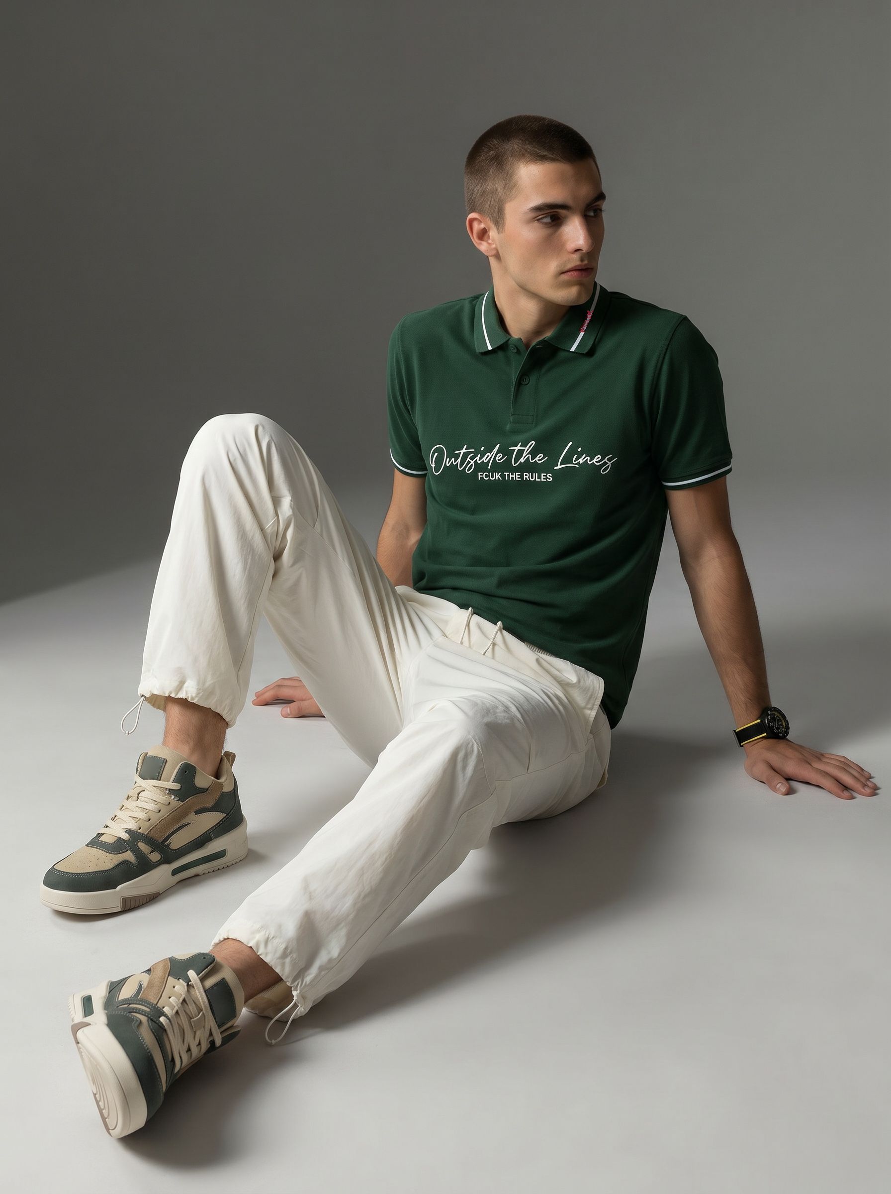 FCUK Polo Collar Typography Printed Pure Cotton T-shirt-picture-10