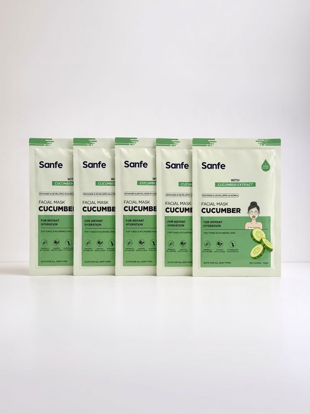 Sanfe Set Of 5 Cucumber Facial Mask For Nourished Skin - 25 ml Each-picture-13