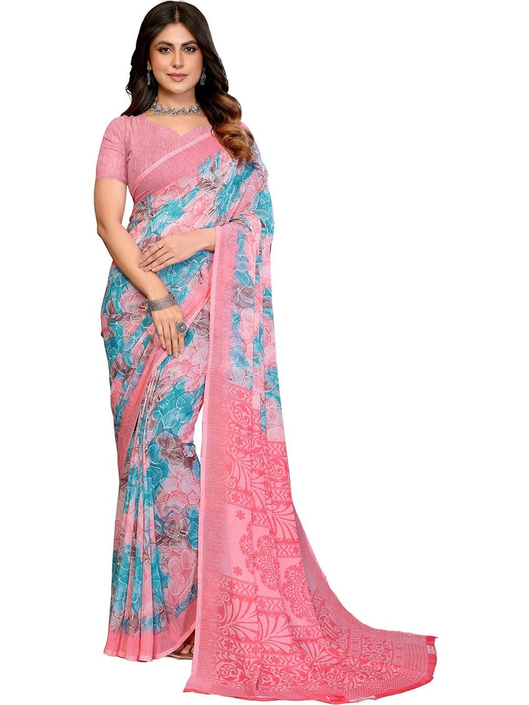 ANAND SAREES Floral Poly Georgette Designer Saree-picture-9