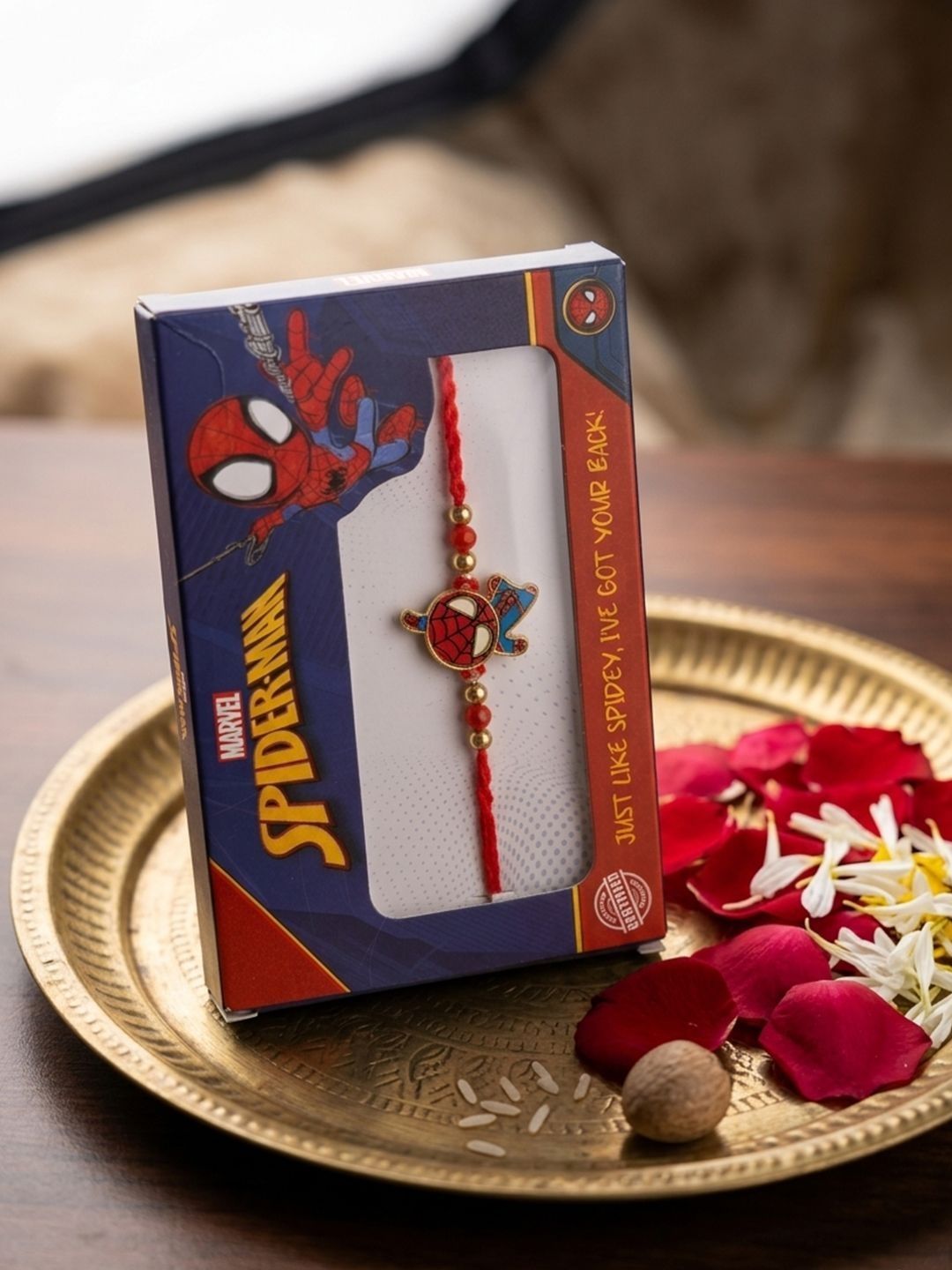 Anouk Kids Spider Man Character Artificial Beads Thread Rakhi With Roli Chawal Chandan-image-44